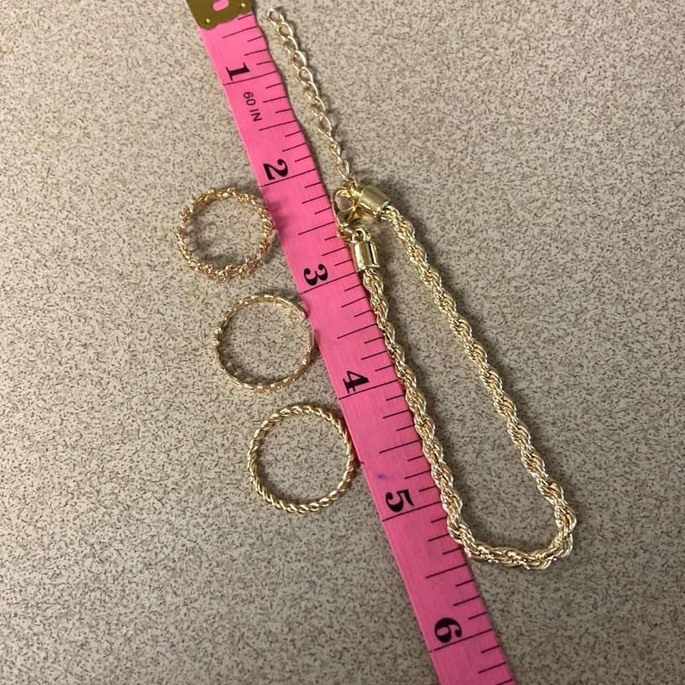 4/$20 bundle and save Gold Rope Chain Bracelet with Matching Gold Rings